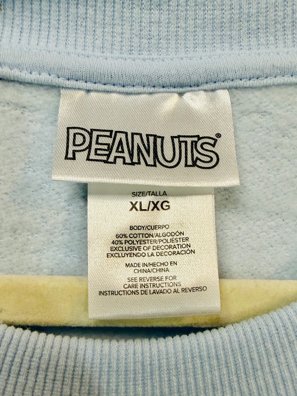 PEANUTS Snoopy Blue/Pink Crew Neck Sweatshirt, Size XL - Picture 4 of 5